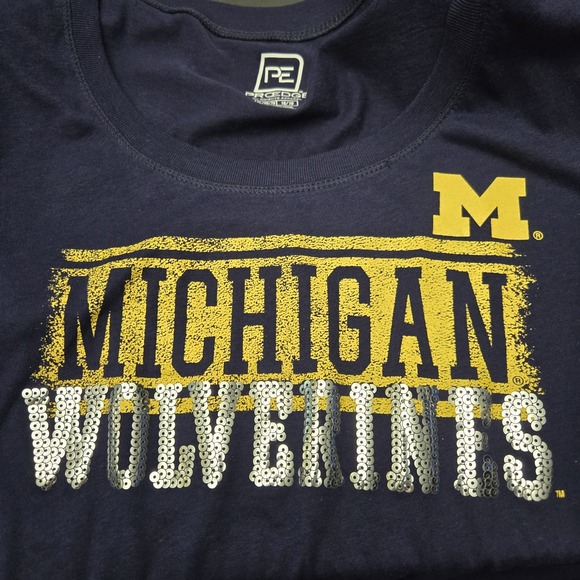 Michigan Wolverines Sequin Proedge T Shirt Women's XL Navy Fan College Team - Picture 2 of 6